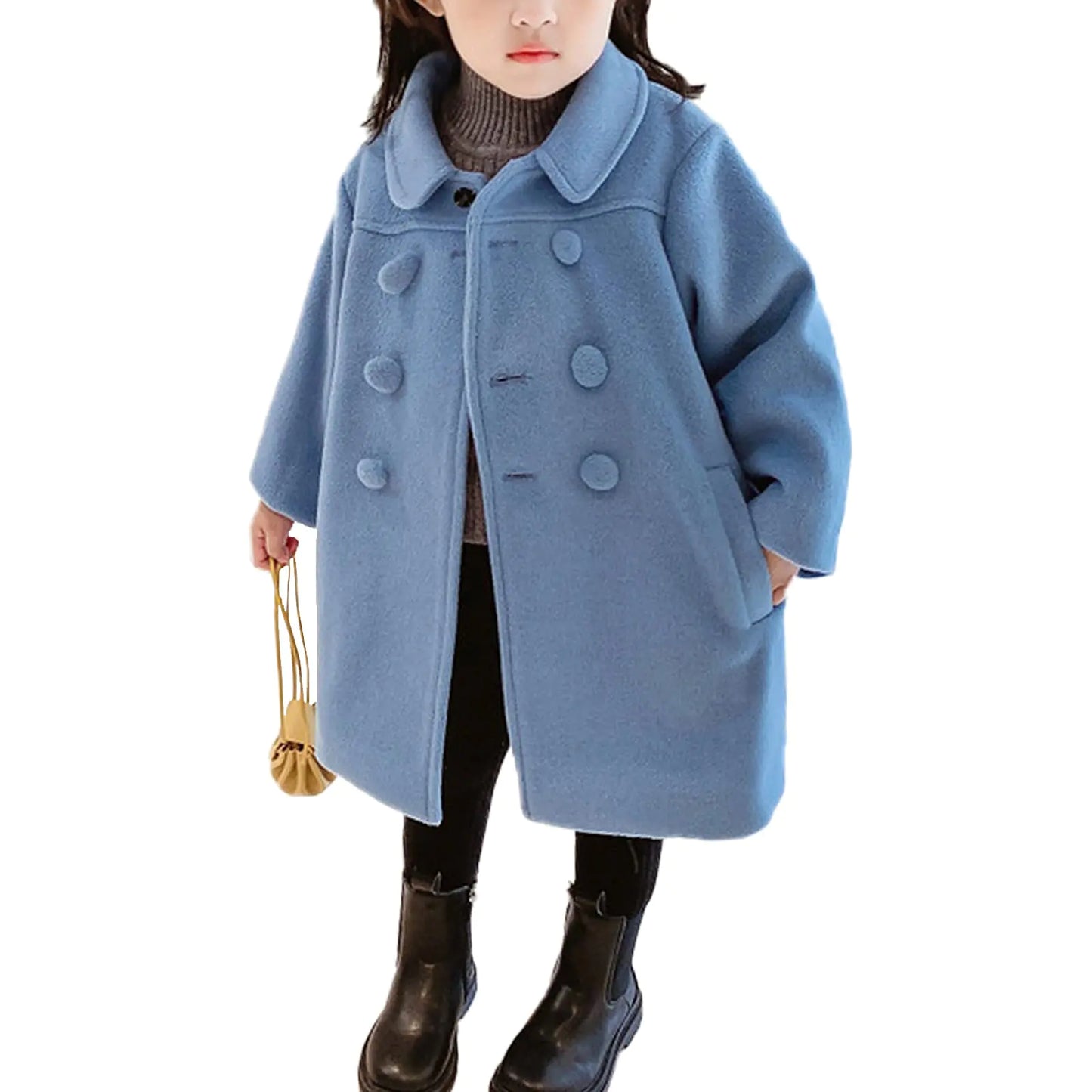 CM C&M WODRO Girls Dress Coat Kids Winter Warm Jacket Long Sleeve Button Trench Coat Pocket Long Peacoat Outerwear 2-7 Years (Blue 5-6 Years)