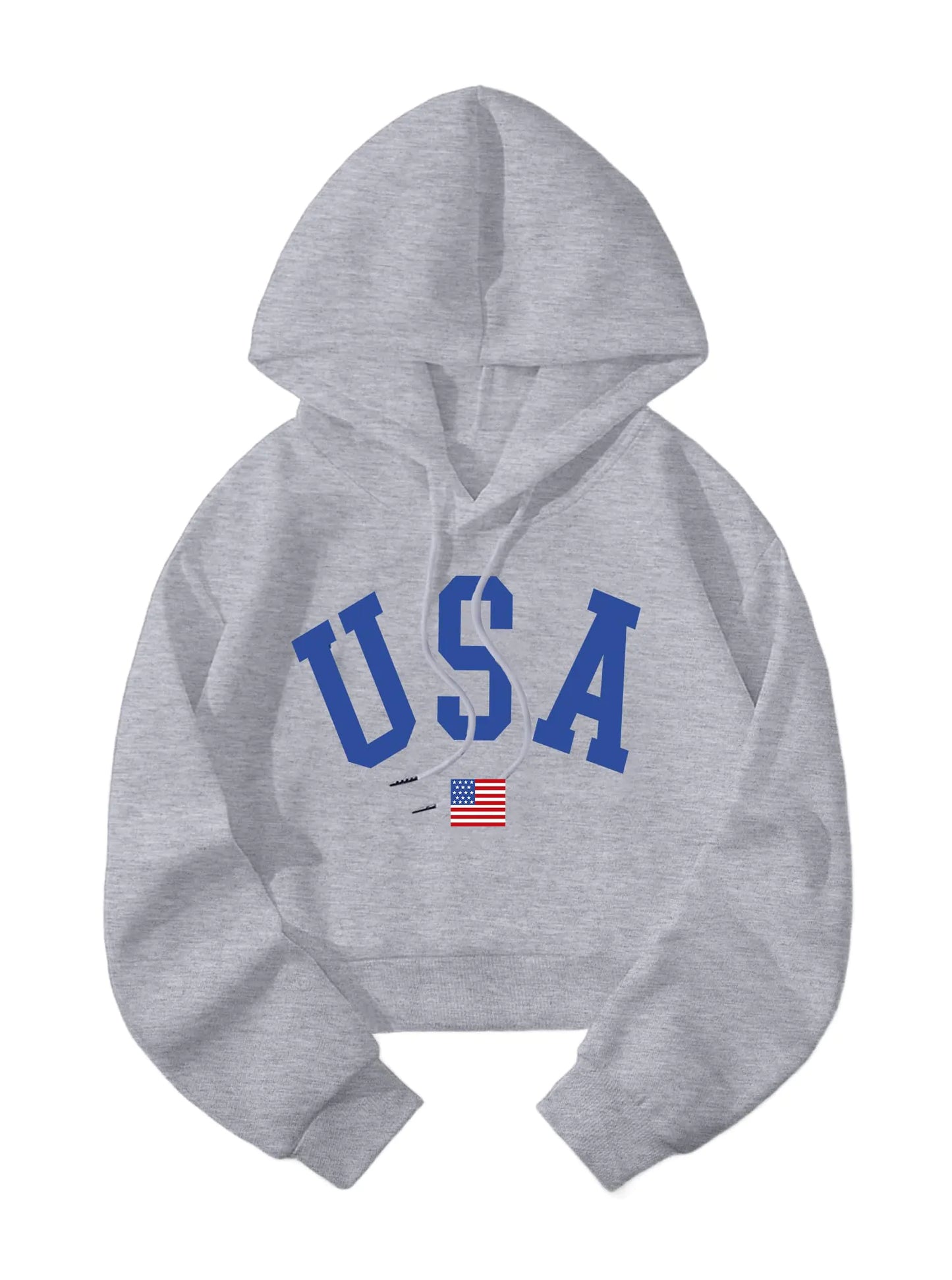 Hilinker Womens Graphic Long Sleeve Cropped Hoodies Drawstring Hooded Sweatshirt Grey USA Medium