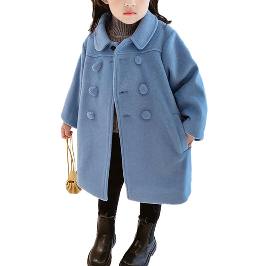 CM C&M WODRO Girls Dress Coat Kids Winter Warm Jacket Long Sleeve Button Trench Coat Pocket Long Peacoat Outerwear 2-7 Years (Blue 5-6 Years)