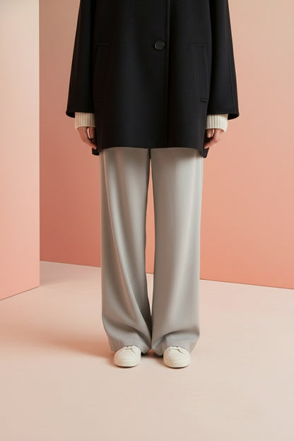 Close-up of the model's lower body wearing Winter Wool Coat