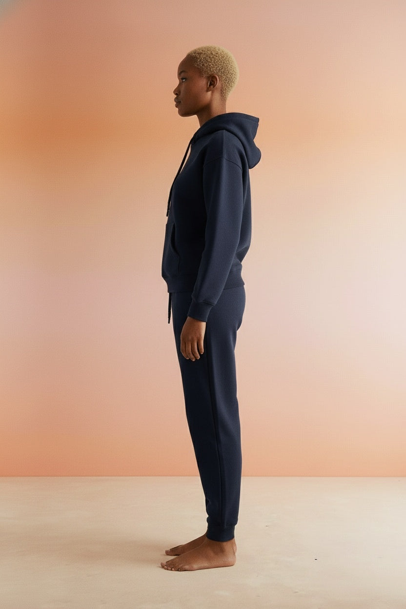 Side profile of the model wearing babyhealthy Unisex Hoodies Tracksuit Sweatsuits Sweatshirt and Sweatpant for Women men 2 piece sets Pullover Sweater