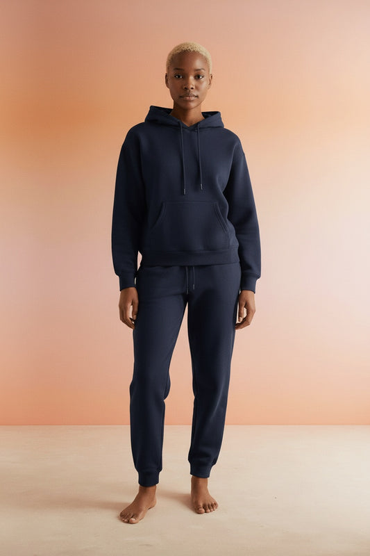 Full body view of the model wearing babyhealthy Unisex Hoodies Tracksuit Sweatsuits Sweatshirt and Sweatpant for Women men 2 piece sets Pullover Sweater